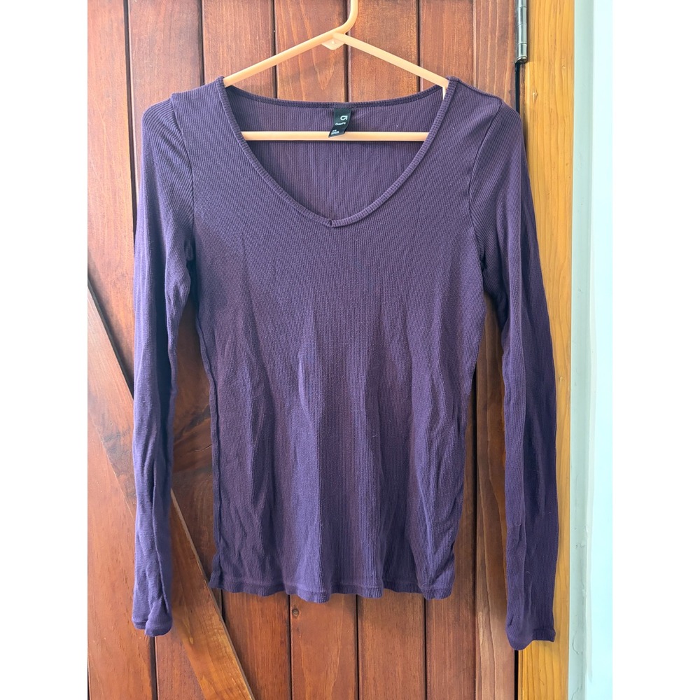 GapFit‎ Womens Purple Ribbed V-Neck Long Sleeve Athletic Workout Top XS Plum